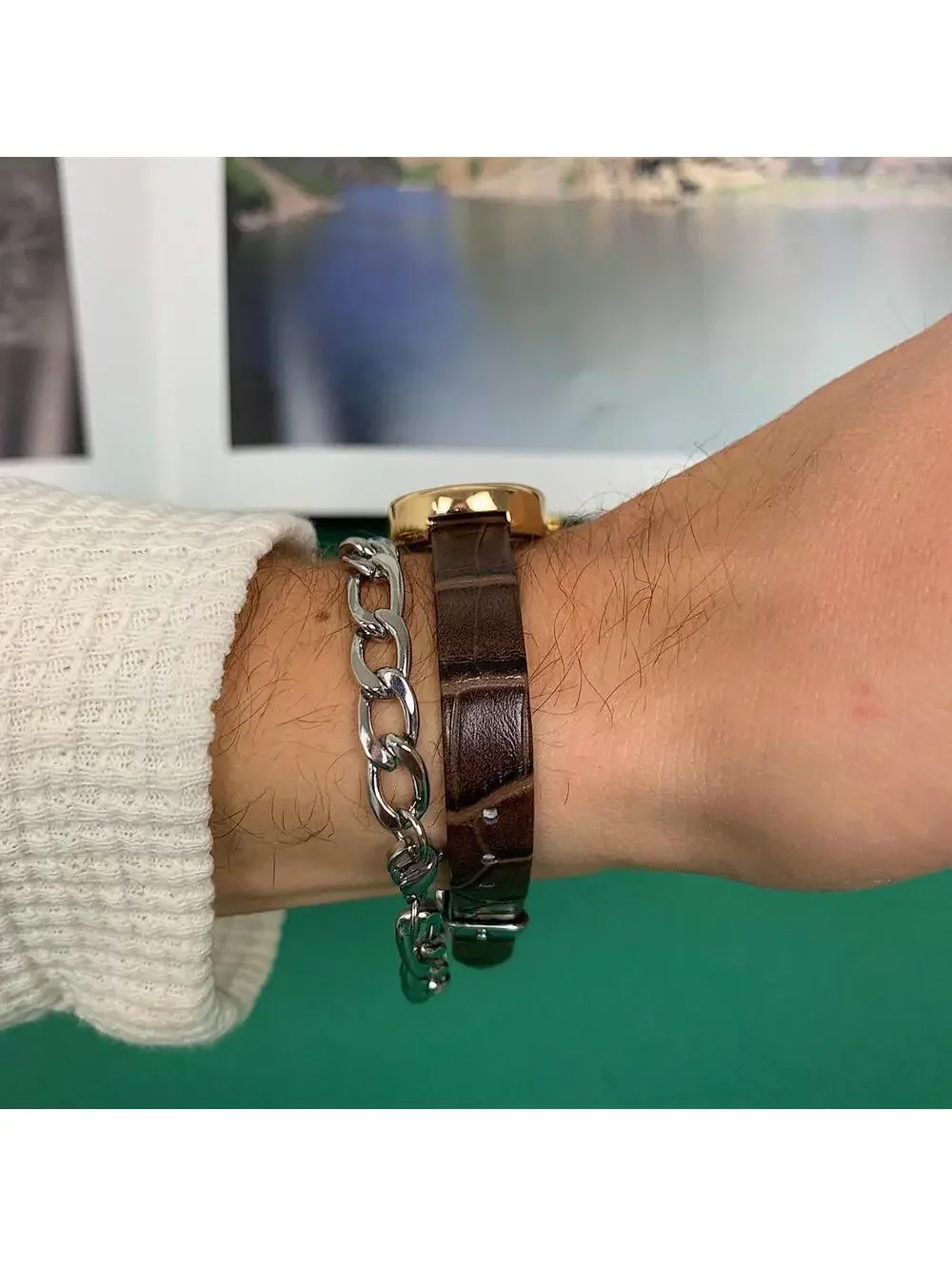 Y2K Brown Silver Leather Watch 8 Inch